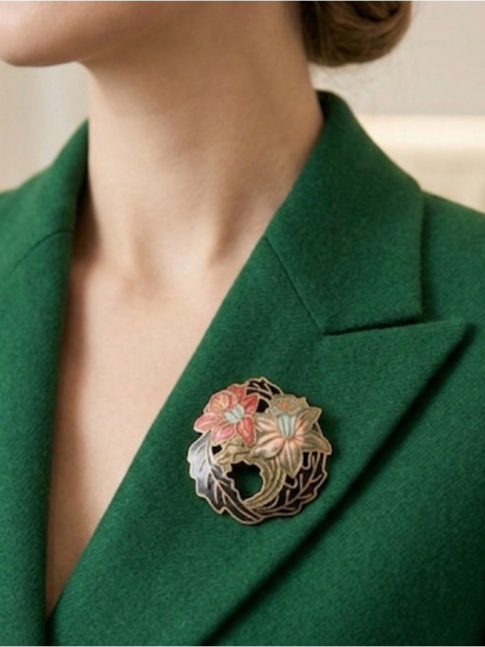 Cloisonné Floral Brooch